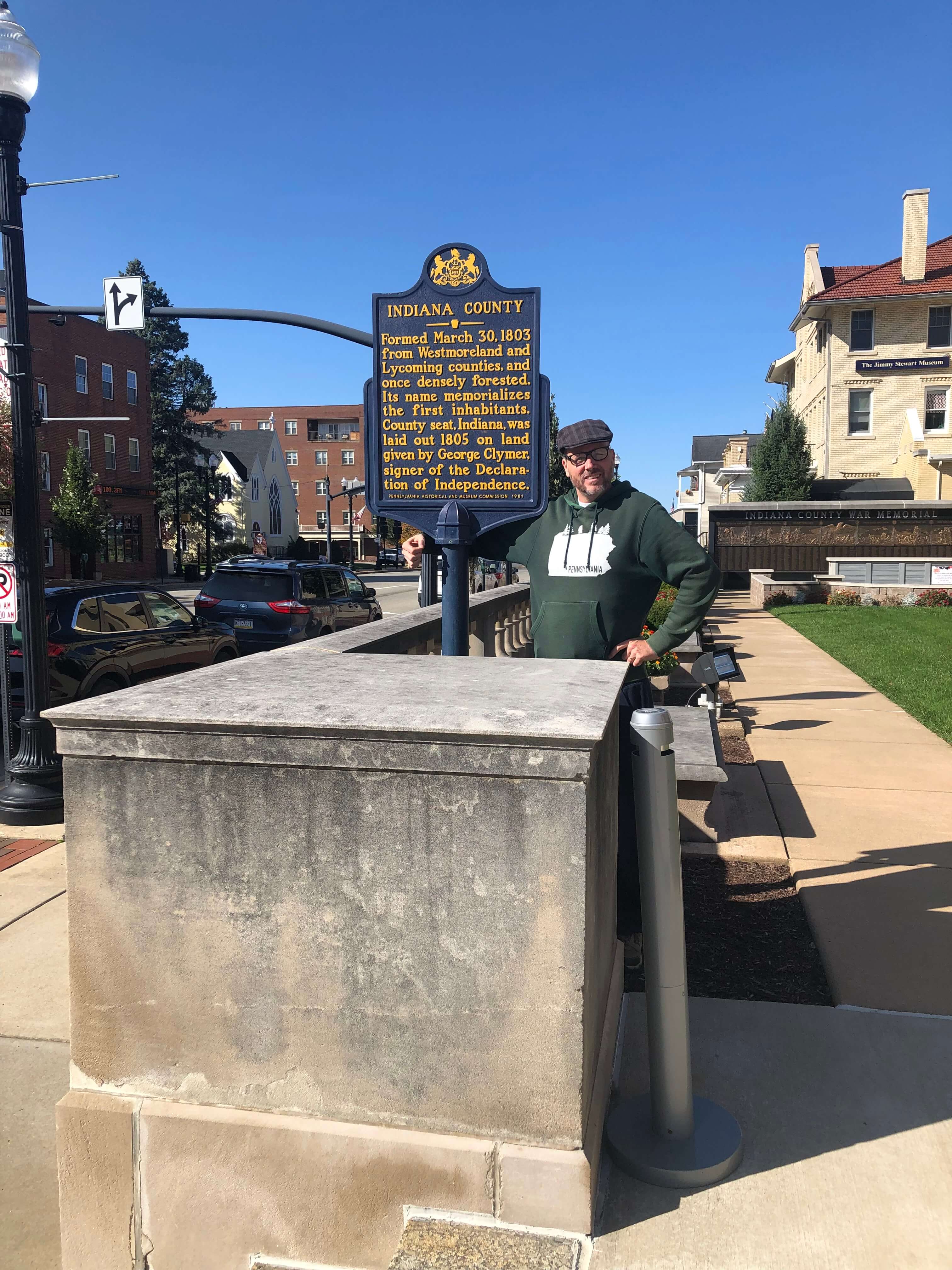 George Karpacs Standing at The Plaque of Indiana County in Indiana, PA (2024)